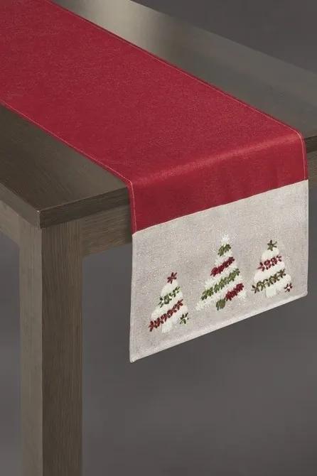 DomTextilu Vianočná štóla na stôl v červenej farbe s tromi stromčekmi 35x180 12317-157896