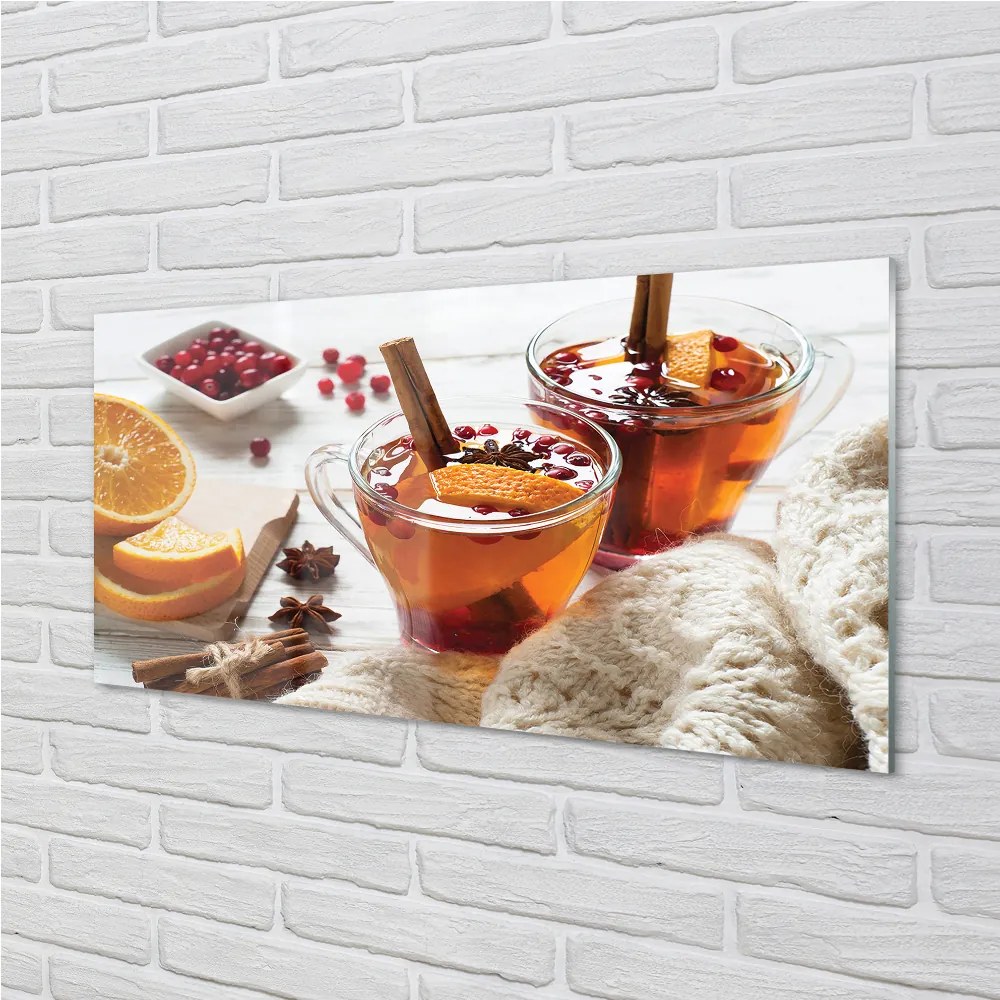 Sklenený obklad do kuchyne Winter tea cup 120x60 cm