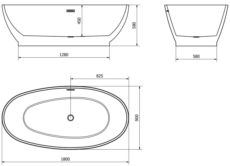 Mexen Bilbao, voľne stojaca vaňa 180 x 90 cm, biela, medený prepad, 51311809000-65