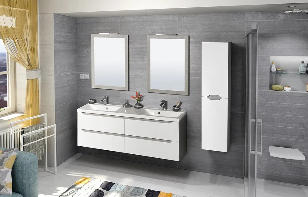 Sapho Sapho, WAVE dvojumývadlová skrinka 149,7x50x47,8cm, biela/dub cuneo, WA150-3025