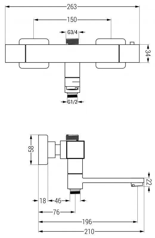 Mexen CUBE termostatická vaňová/sprchová batéria, čierna, 77910-70