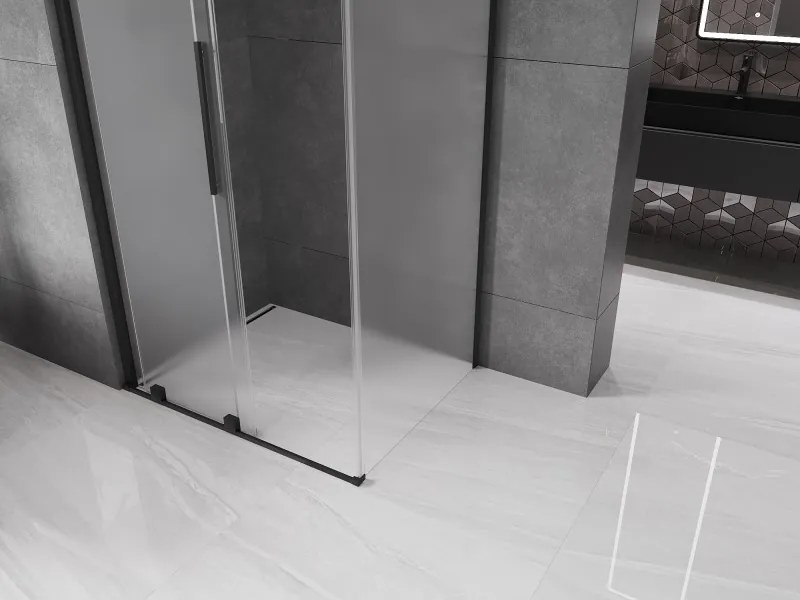 Mexen Velar, sprchový kút s posuvnými dverami 130 x 85 cm, 8mm sklo námraza, čierna matná, 871-130-085-31-70