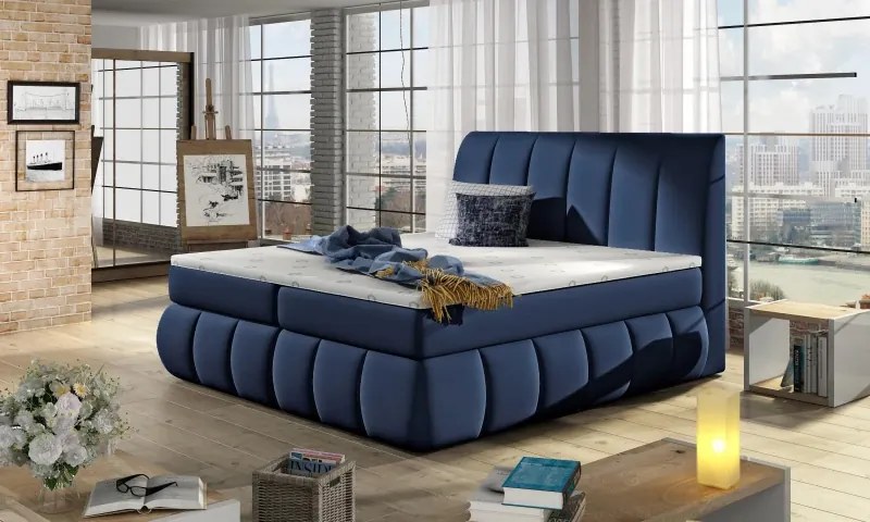Posteľ Boxspring Vincenzia 200x180, modrá (koženka - bvi 22)