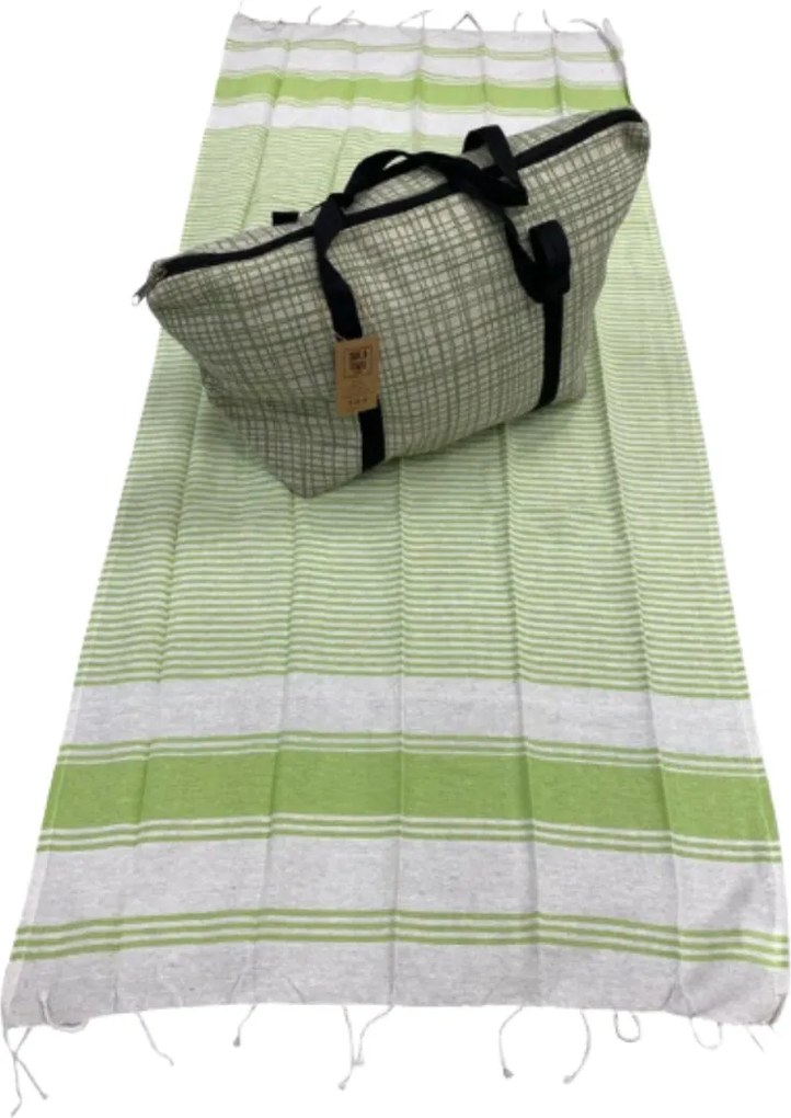 Štýlový set plážovej tašky + osušky HAMAM 75x150 cm, zelený, 100% bavlna