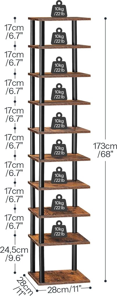 Rohový botník Vasagle Jersey 173 cm čierny/hnedý
