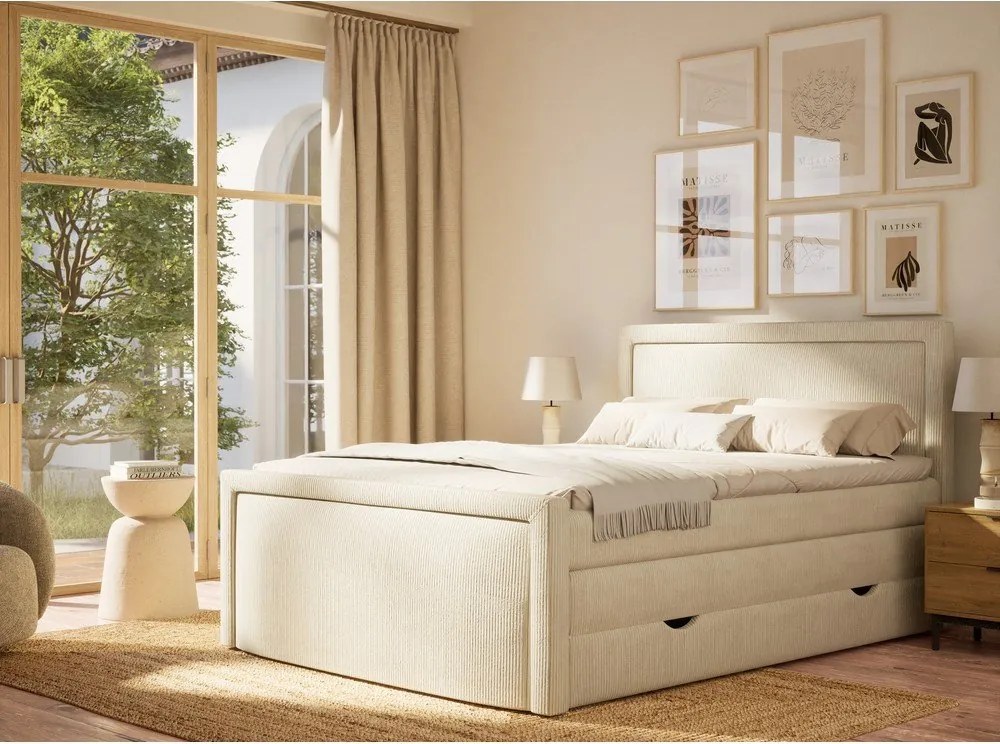 Krémová boxspring posteľ s úložným priestorom 200x200 cm Fresco – Maison de Rêve