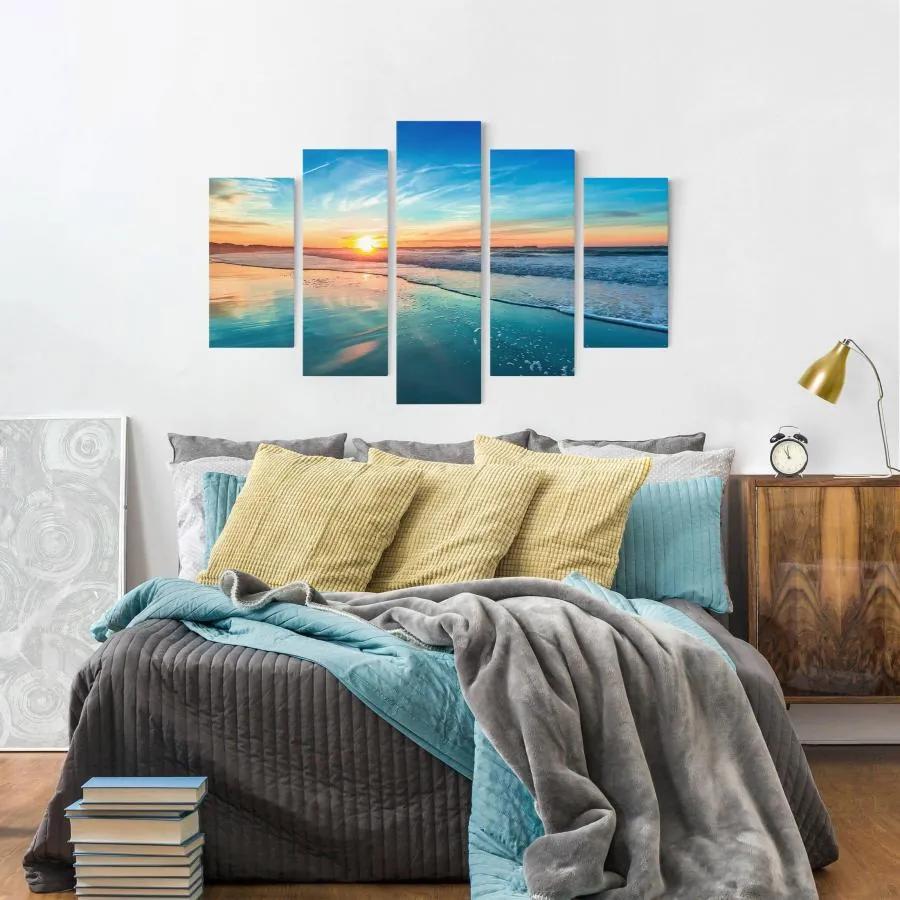 Manufakturer -  Päťdielny obraz Romantický západ slnka pri mori