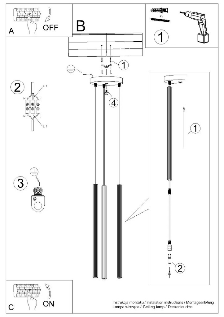 Sollux Lighting Závesné svietidlo ARCHE 3P zlaté