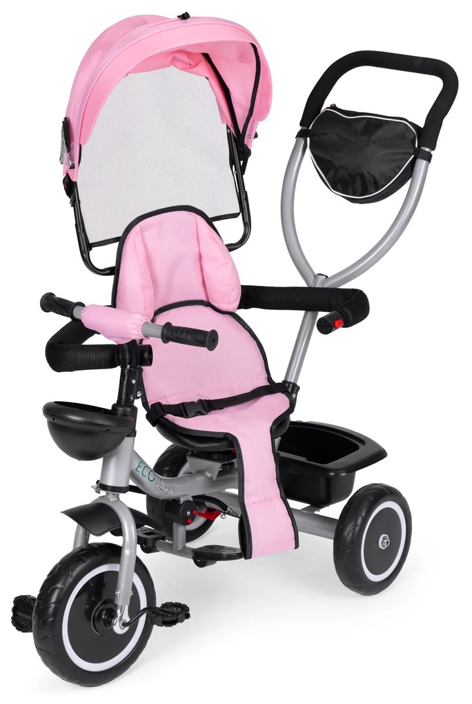 ECOTOYS Trojkolka 2v1 s otočným sedadlom + sklopná strieška - ružová