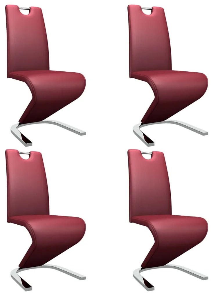 vidaXL Jedálenské stoličky, cikcakový tvar 4 ks, červené, umelá koža