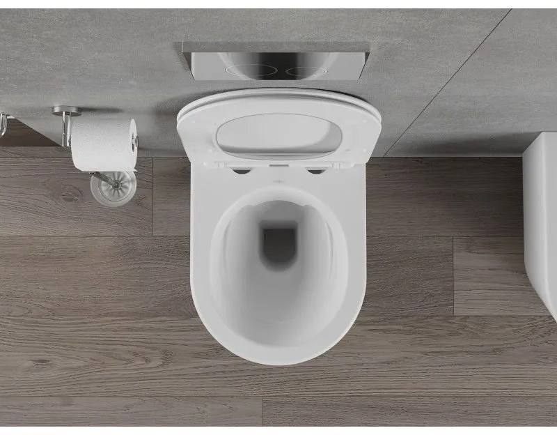 Mexen Rico Rimless závesné wc + slim pomaly padajúce sedátko z duroplastu, biala matná, 30724001