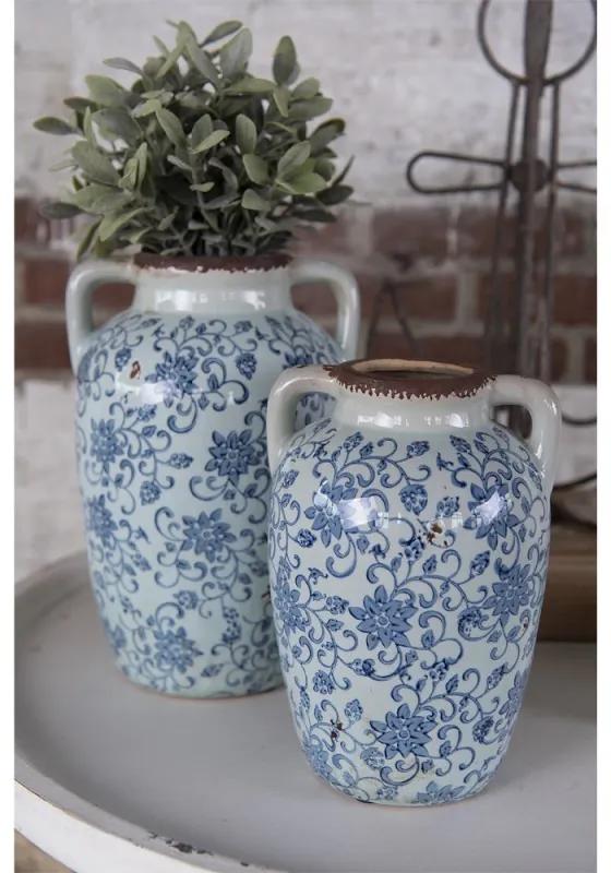 Dekoratívna váza s modrými kvetmi a ušami - 19*18*29 cm