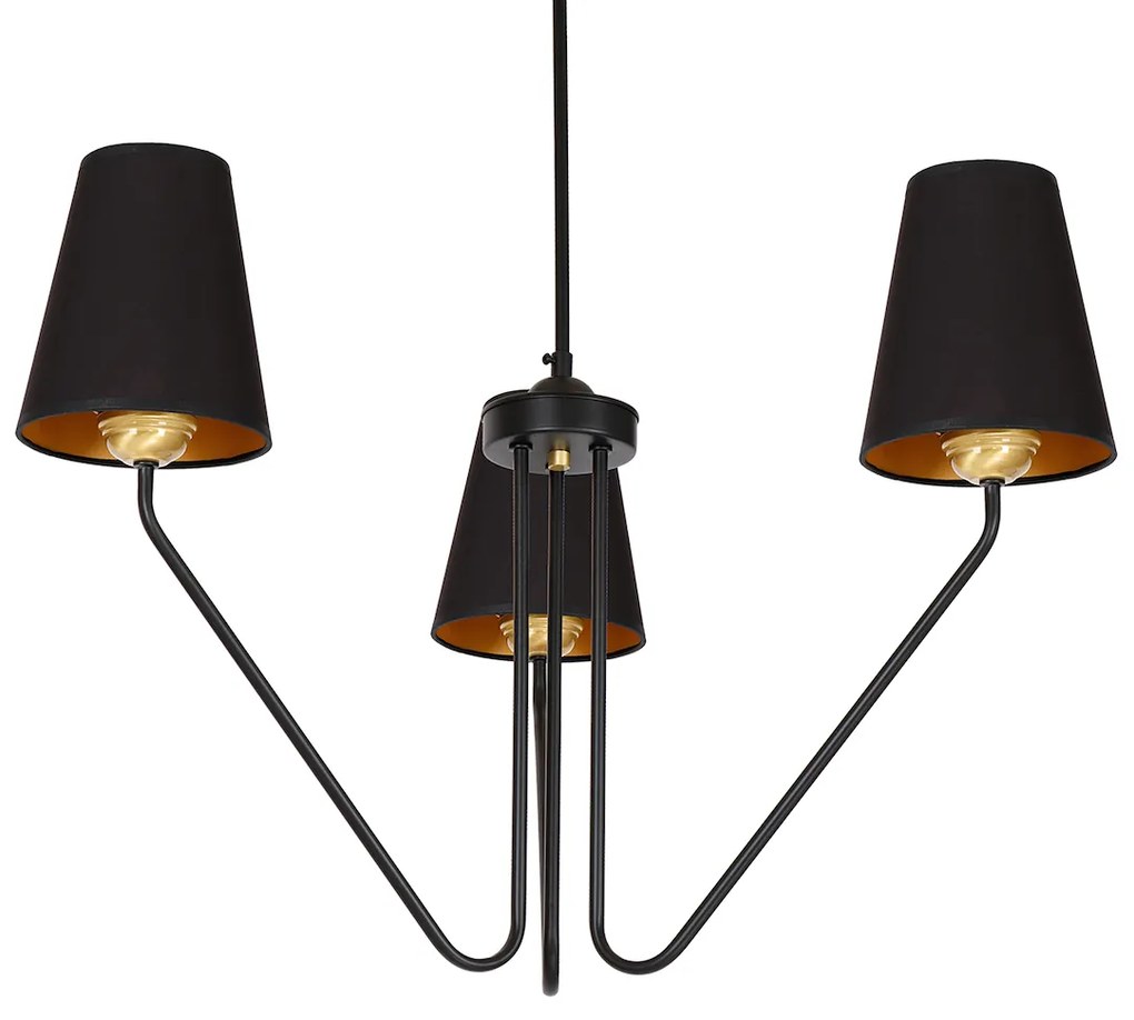 Luster Victoria, 3x čierne textilné tienidlo, b/g
