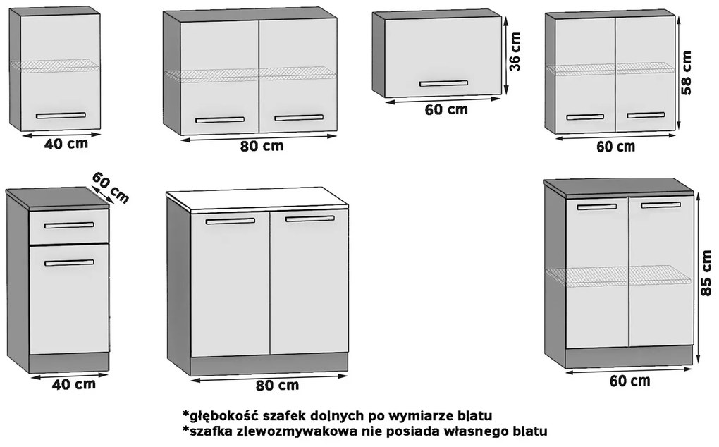 Kuchynská linka Belini 240 cm dub wotan s pracovnou doskou Uniqa2 TOR UNIQA2/5/WT/DW/0/B1