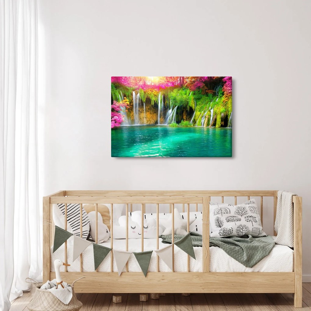 Obraz - Vodopád, Plitvické jazerá, Chorvátsko (90x60 cm)