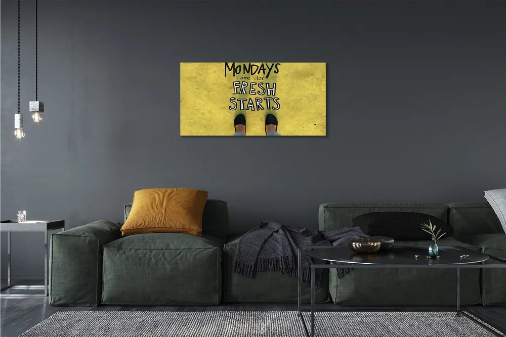 Obraz canvas Nohy žltom pozadí nápis 120x60 cm
