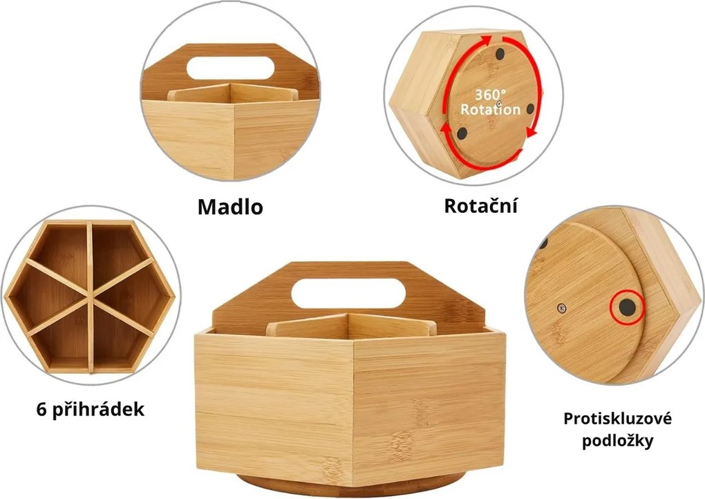 5Five® 2. akosť - Otočný bambusový organizér s priehradkami, ROTA, pr. 22 x 12,5 cm