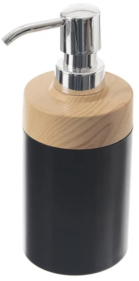 Goodhome Dávkovač na mydlo / saponát, čierny plast s bambusom TUKAN