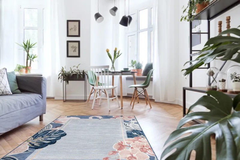 Kusový koberec Botanic 65240 Flamingo navy – na von aj na doma, 117x170, modrá, chodba / predsieň, Dywany Łuszczów