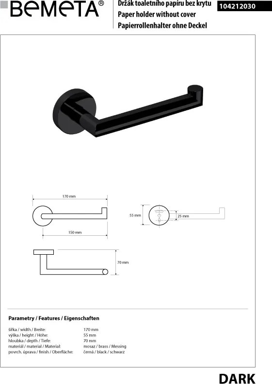Bemeta Design DARK: Držiak toaletného papiera - 104212030