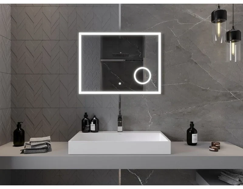 Mexen Kala, LED kúpeľňové zrkadlo s podsvietením a kozmetickým zrkadlom 80 x 60 cm, 6000K, ochrana proti zahmlievaniu, 9820-080-060-611-00