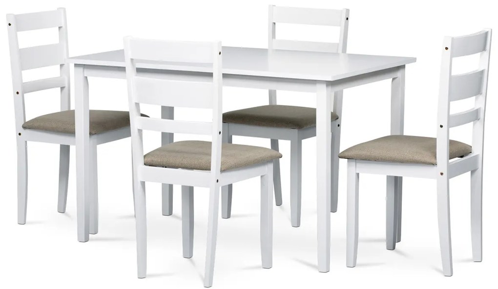 Autronic - Jedálenský set 1+4, stôl 120x75x75 cm, MDF, dyha, masívne nohy, biely mat, sivé látkové sedáky - AUT-6070 WT AKCE