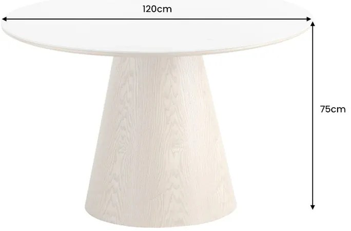 Jedálenský stôl UNIQUE 120 cm okrúhly, dubové drevo, dyhovaná keramika, doska z bieleho mramoru