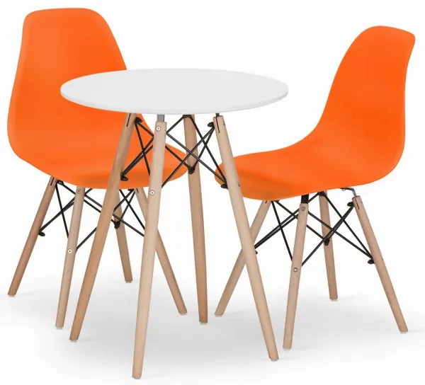 Jedálenský stôl TODI biely 60 cm s dvoma stoličkami OSAKA oranžové