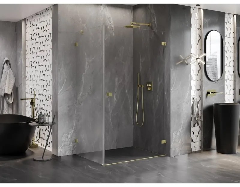 Mexen Lunar-B, pravostranný výklopný sprchový kút 75 x 70 cm, 8mm číre sklo, zlatý kartáčovaný - 832-075-070-55-00-P
