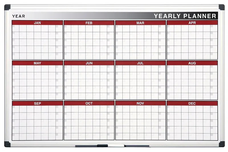 Ročná plánovacia tabuľa, magnetická, dni/mesiace, 900 x 600 mm