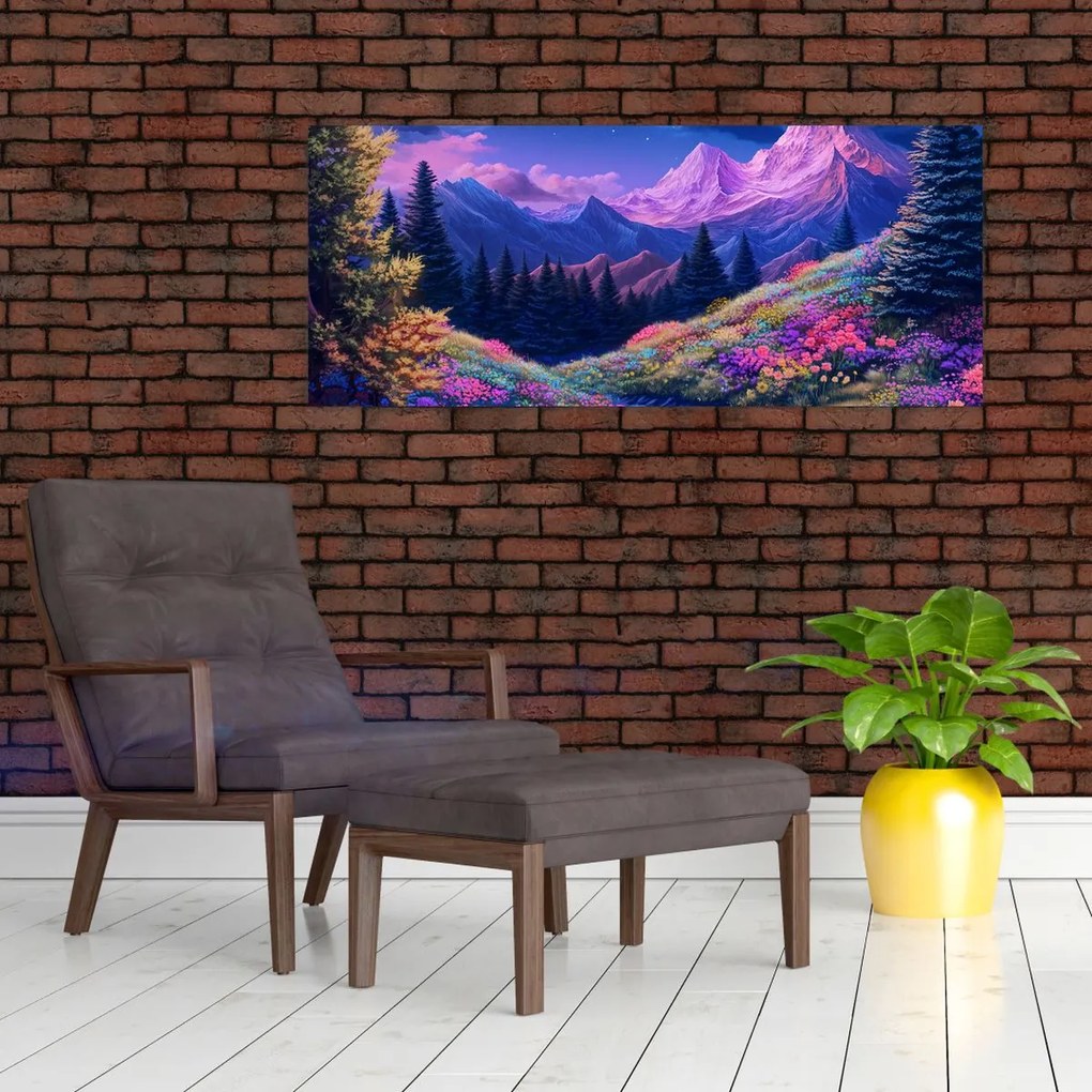 Obraz - Fialová krajina pri úplnku (120x50 cm)