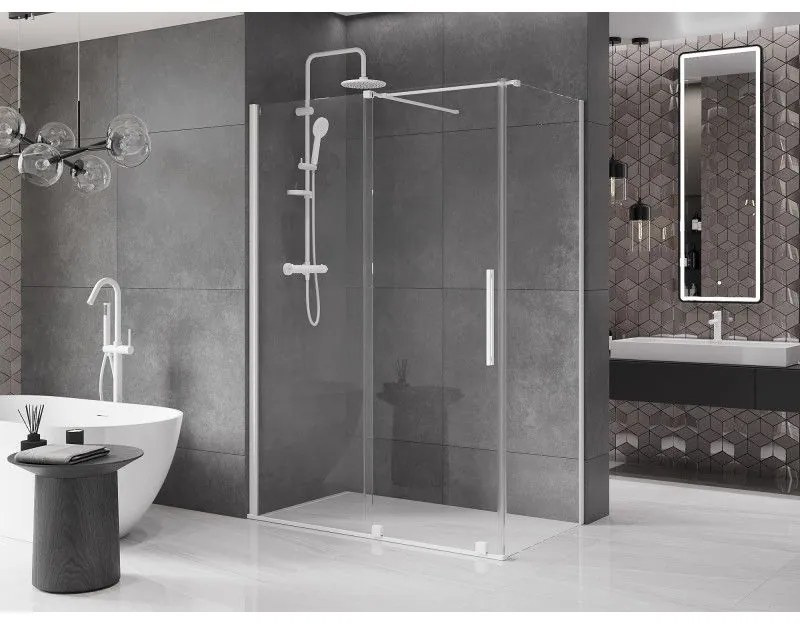 Mexen Velar, sprchový kút s posuvnými dverami 150(dvere) x 85(stena) cm, 8mm číre sklo, biela, 871-150-085-01-20