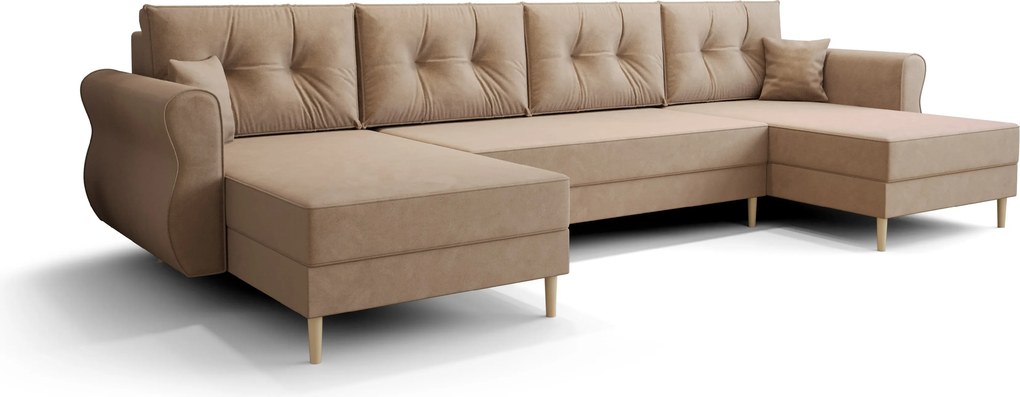 Rozkladacia sedacia súprava do U SILVIANO 300x140 cm, béžová + 2 vankúšiky ZDARMA