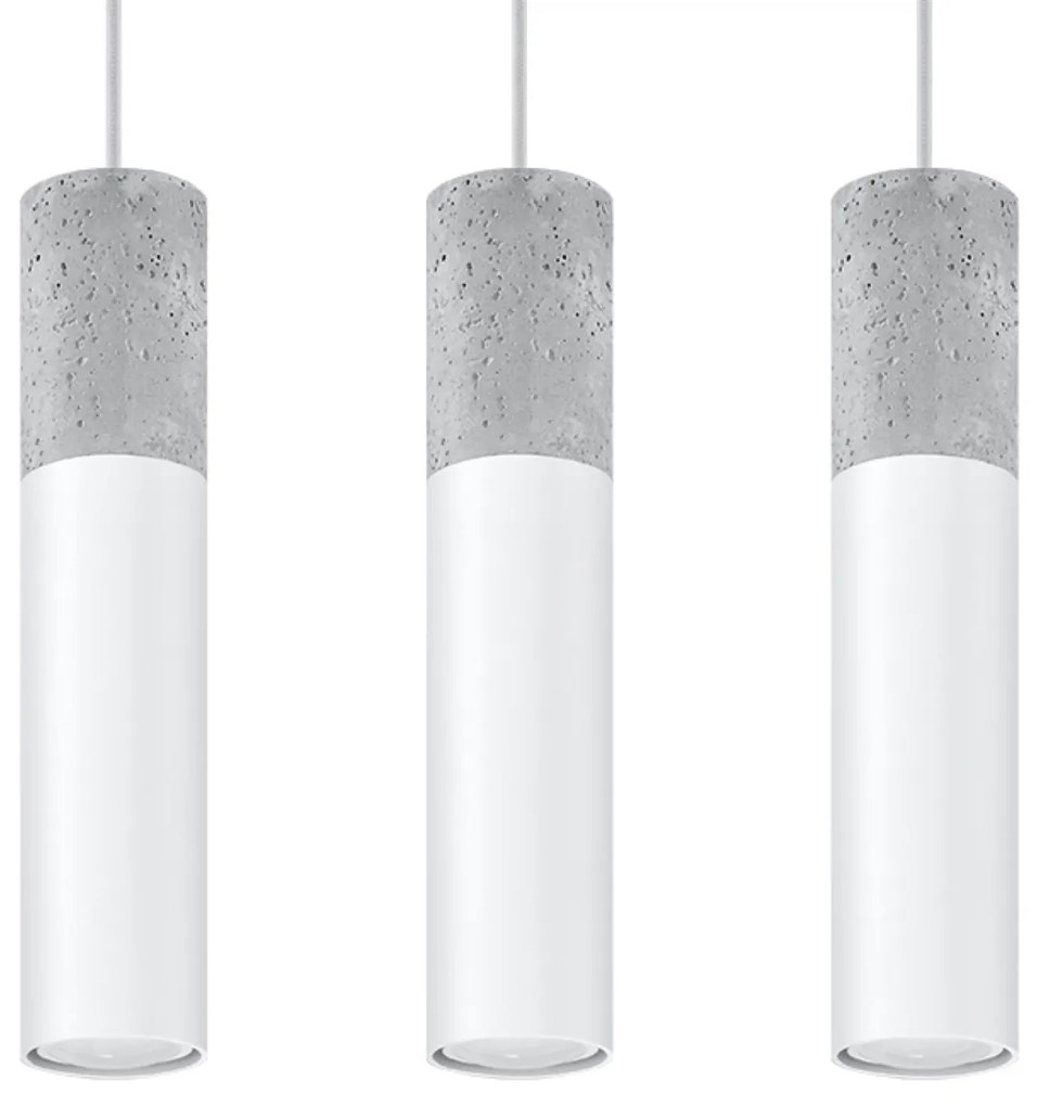 Závesné svietidlo Borgio, 3x betónové/biele kovové tienidlo