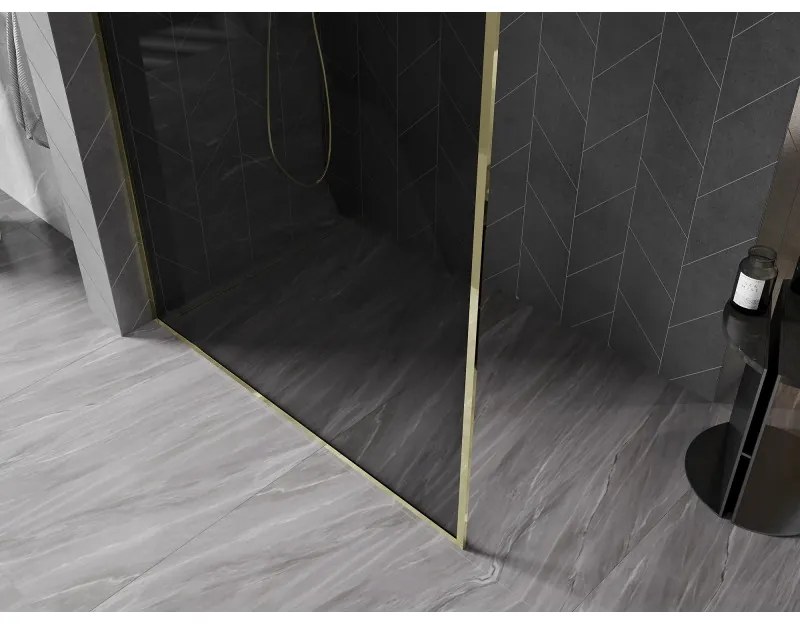 Mexen Kioto-XF, sprchová zástena s rámom 150 x 202 cm, 10mm šedé sklo, zlatý lesklý profil, 800-150-104-50-40-X