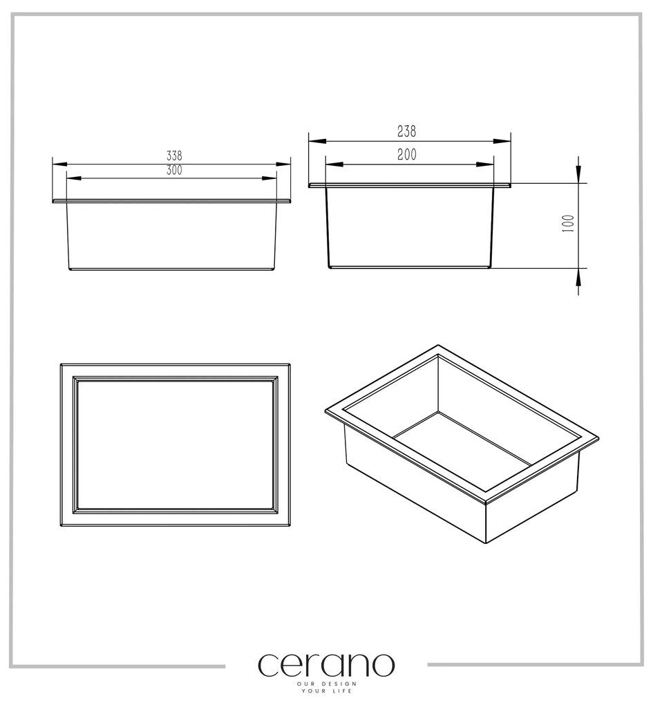 Cerano, zápustná polička s okrajom do obkladu 30x20x10 cm, čierna matná, CER-CER-417449