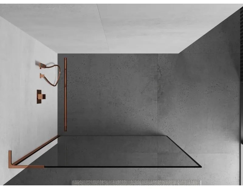 Mexen Kioto L, sprchová zástena Walk-In 50 x 200 cm, 8mm číre sklo čierny vzor, ružové zlato profil, 800-050-103-60-70