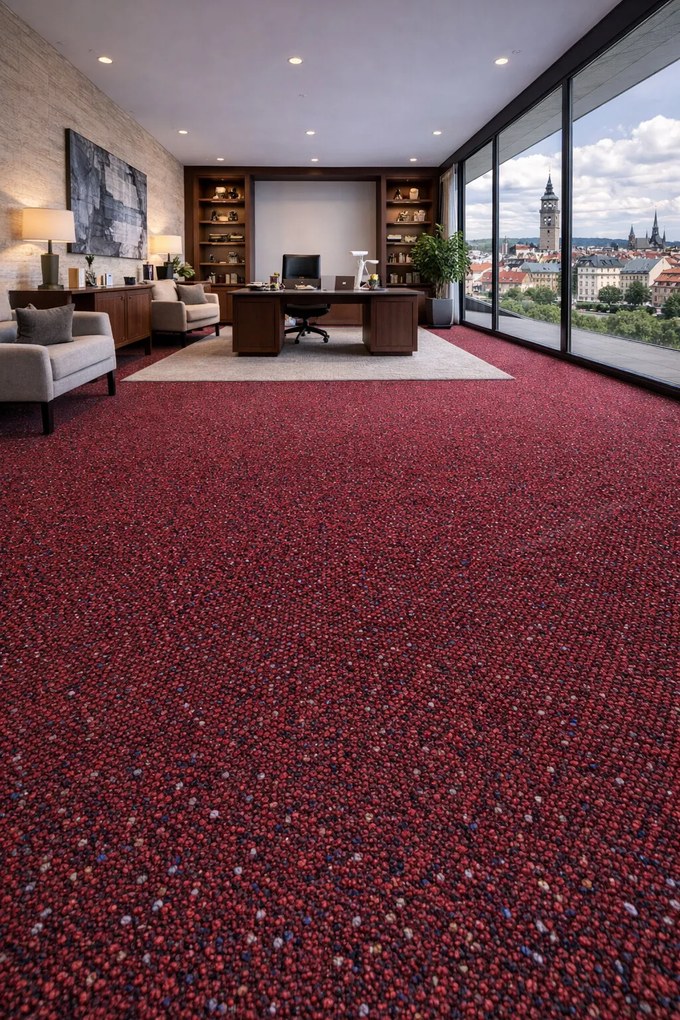 Timzo, Koberec metráž New Techno 3558 vínovej, na mieru, šíře 4m,5m, červená, ab (mriežka), chodba / predsieň