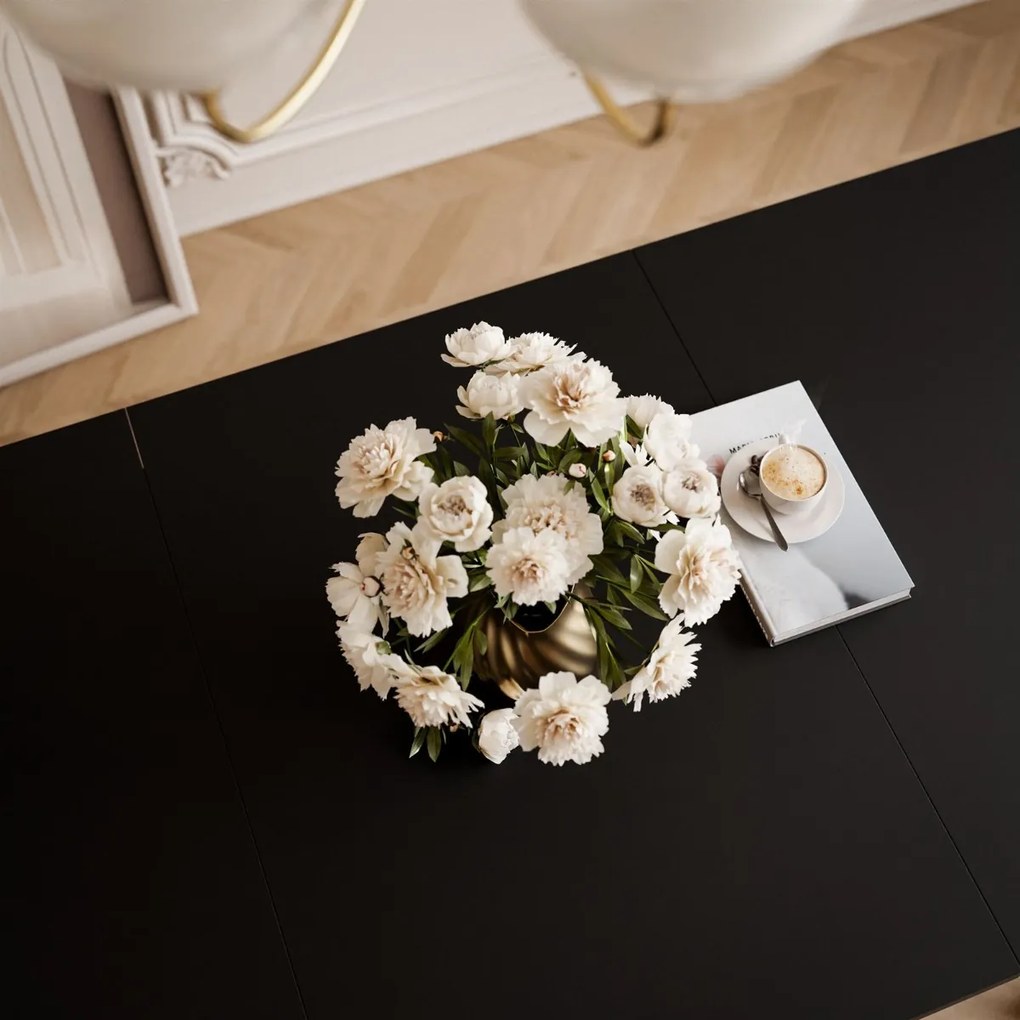 ROZKLADACÍ JEDÁLENSKÝ STÔL DANILO ČIERNY + ZLATÉ X NOHY 140 / 195 cm