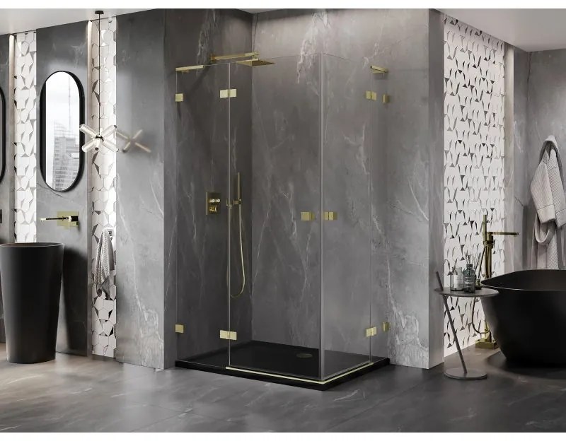 Mexen Lunar, L Duo výklopný sprchový kút 110 x 75 cm, 8mm číre sklo, zlatý matný profil, 834L-110L-075P-55-00