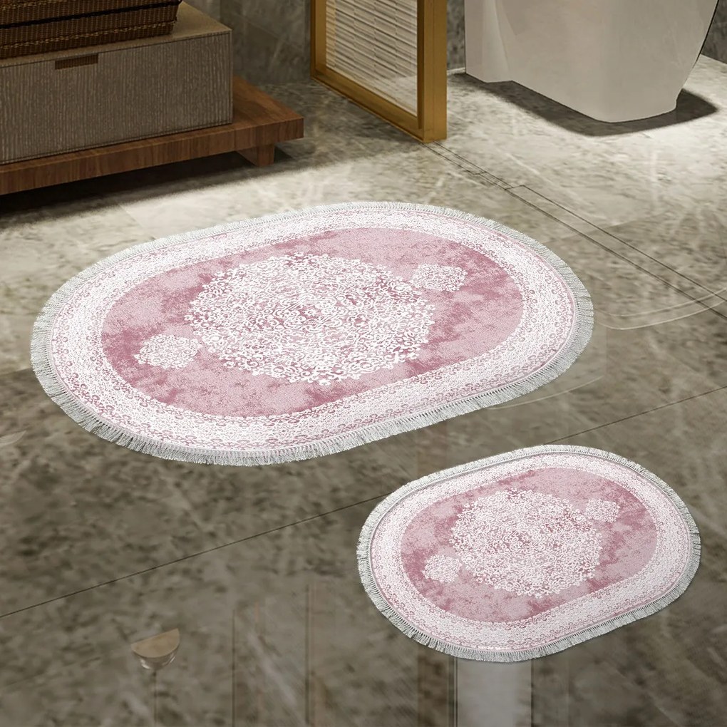 Súprava 2 kusov kúpeľňových predložiek Orient Ozdobná púdrová ružová