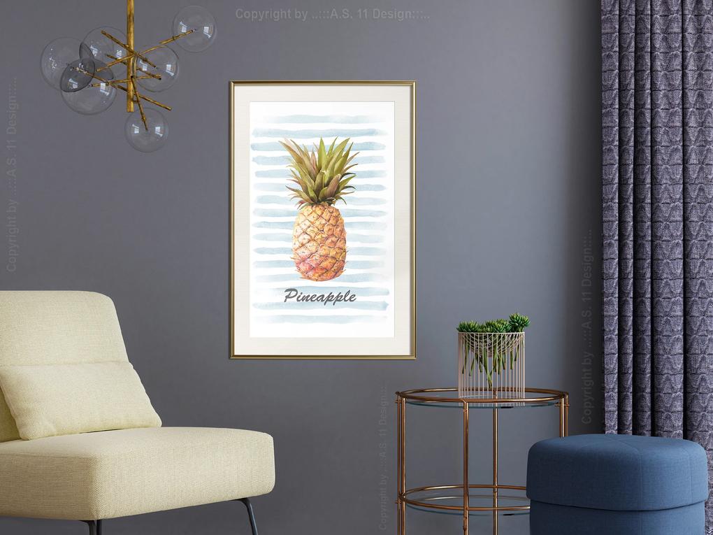 Artgeist Plagát - Pineapple and Stripes [Poster] Veľkosť: 20x30, Verzia: Zlatý rám s passe-partout