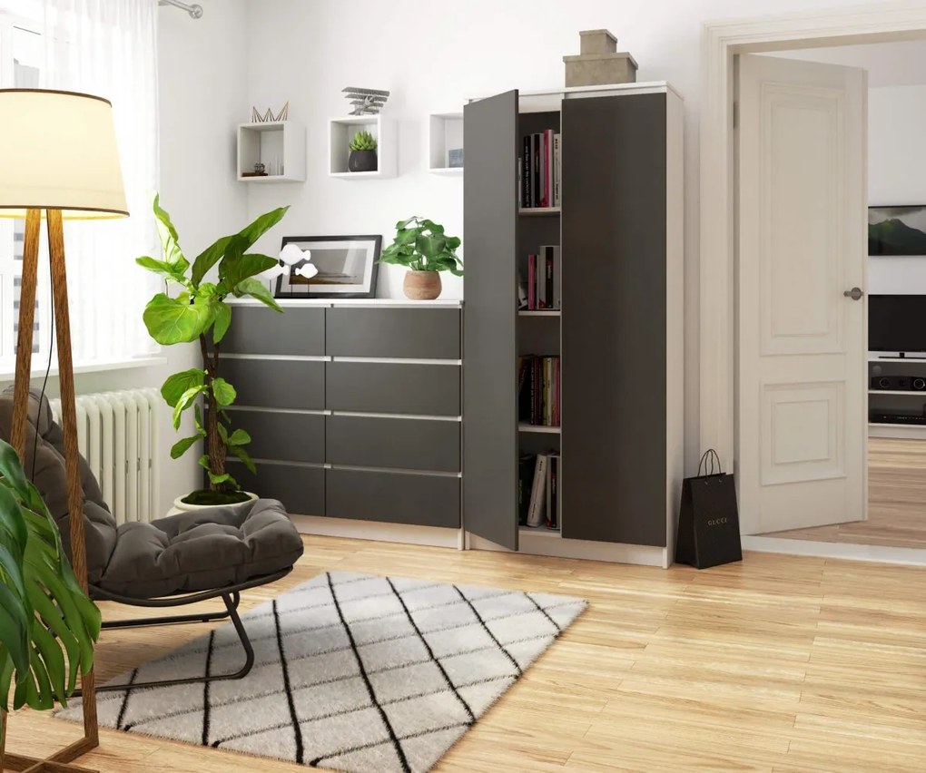 Skriňa na knihy/šatník R 80 cm CLP biela/grafit