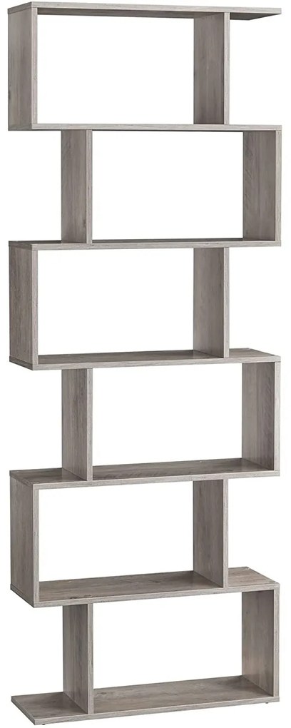 Knižnica, voľne stojaca dekoratívna polica so 6 úrovňami, greige sivá