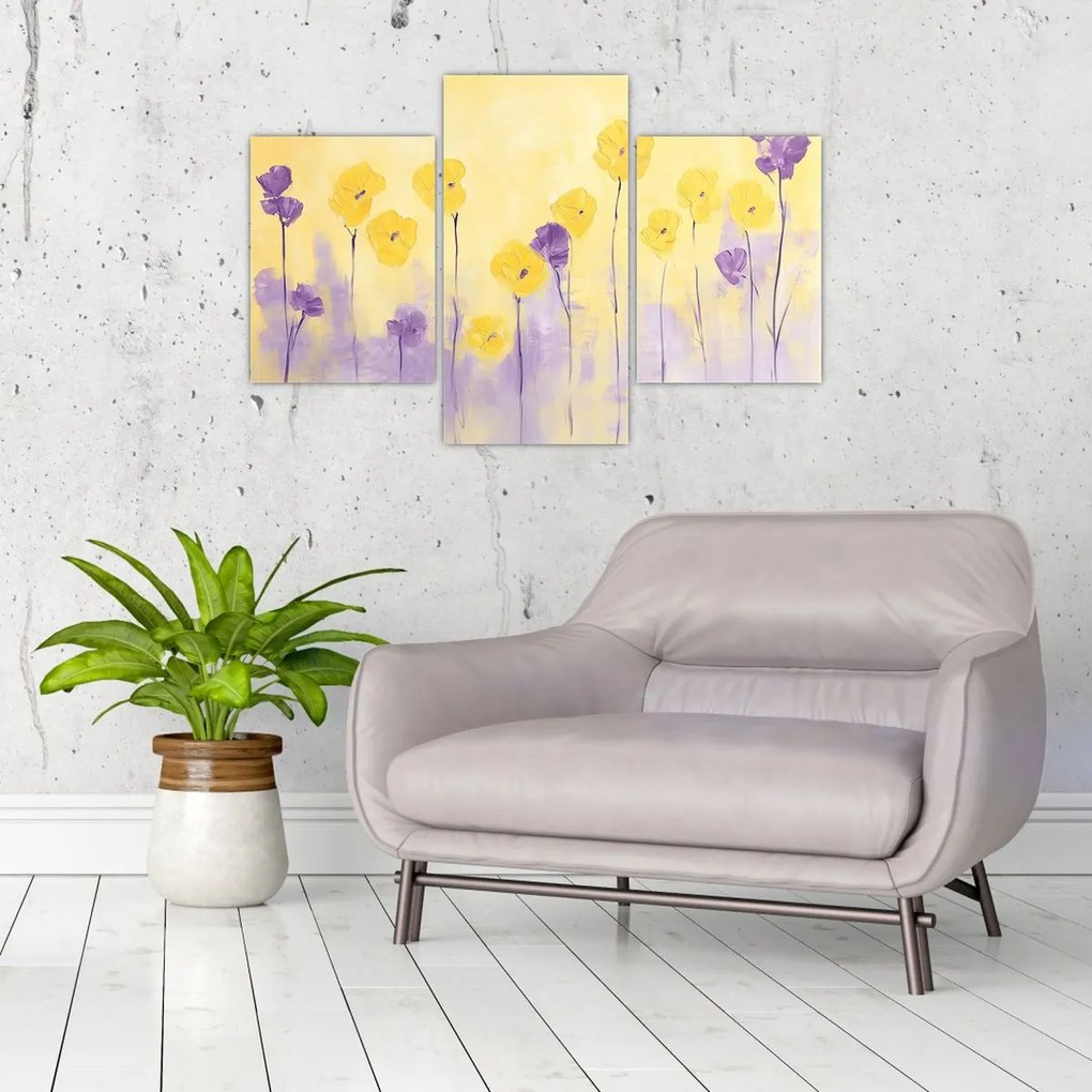 Obraz - Fialové a žlté kvietky (90x60 cm)