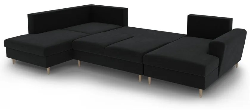 Čierna zamatová rozkladacia/s úložným priestorom rohová pohovka (ľavý roh/do "U") Kyoto – Cosmopolitan Design
