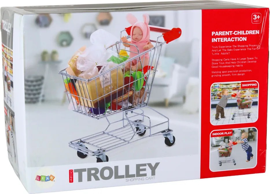 LEAN Toys Kovový nákupný košík Detský košík Strieborný veľký