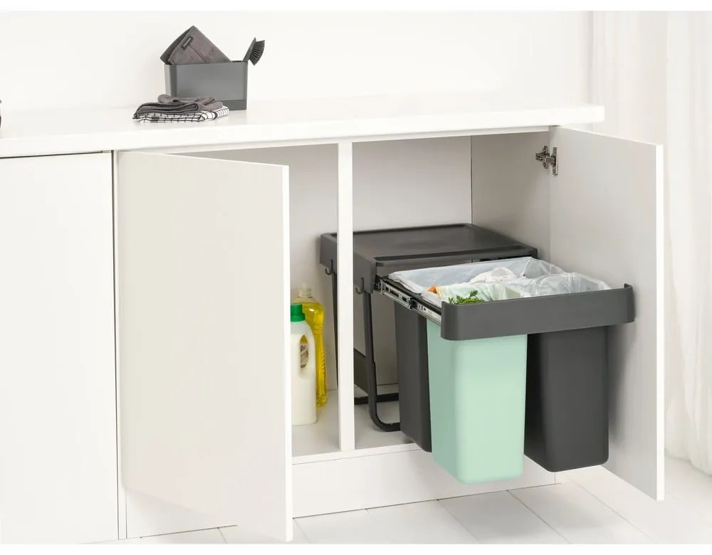 Dotykový plastový odpadkový kôš na triedený odpad v mentolovo-tmavosivej farbe 40 l Sort&amp;Go – Brabantia