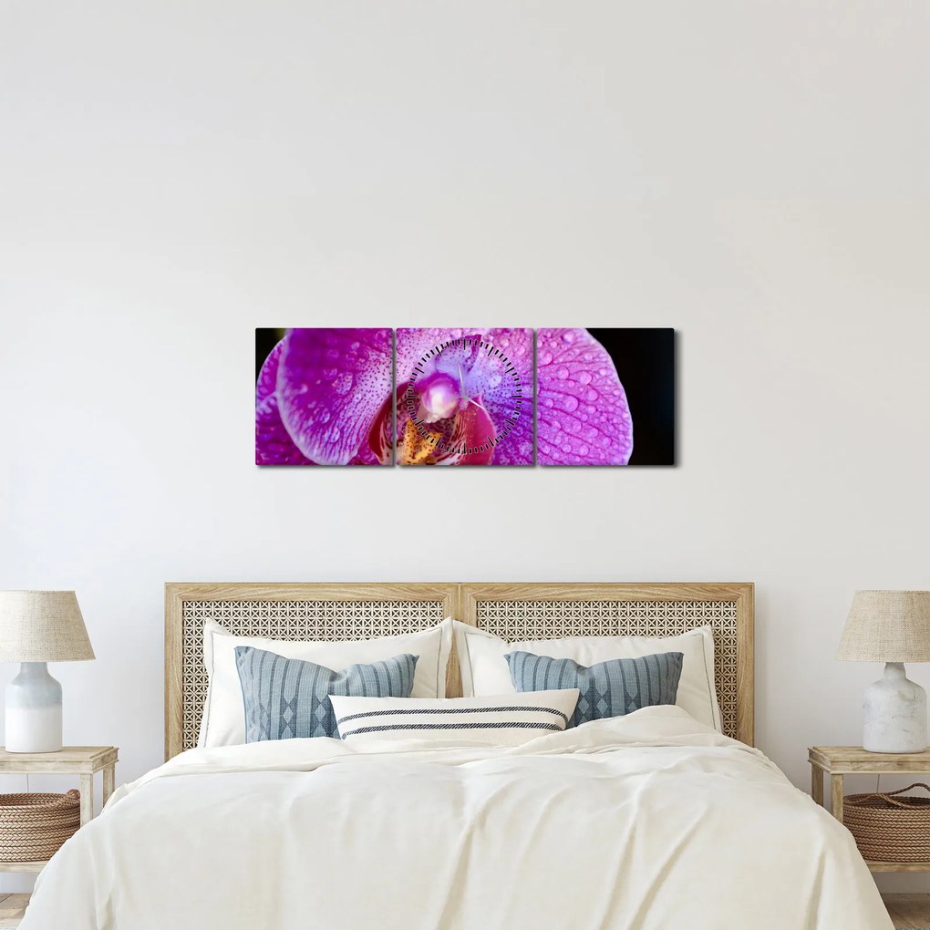 Detailný obraz kvetu orchidey (s hodinami) (90x30 cm)