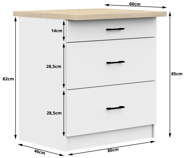 Spodná kuchynská skrinka s doskou OLIWIA S80 3SZ biela